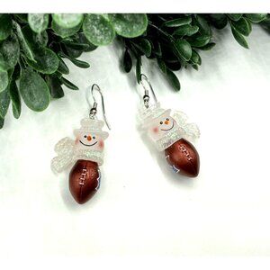 Cute Snowman Nfl Football Dangle Earrings Christmas Holiday Jewelry
